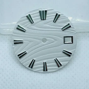 Аксесоари за часовници Циферблат 28,5 мм, Без лого, Бял циферблат със зелена подсветка за механизъм NH35/NH36