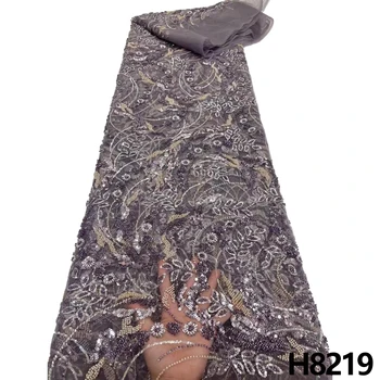 Африканска лейси плат HFX 2023, благородна френска окото лейси плат, нигерийски тюл, расшитая мъниста Плат, вечерна рокля 5 ярда