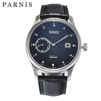 Модерен Мъжки часовник Parnis 43 мм с черен циферблат, автоматични механични часовници, Кожена каишка, Ръчен часовник с календар За мъже, подарък reloj hombre