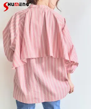 Новата пролетна мода однобортная риза райе с яка-часова, Дамски универсална риза за отслабване, Свободна блуза, блузи
